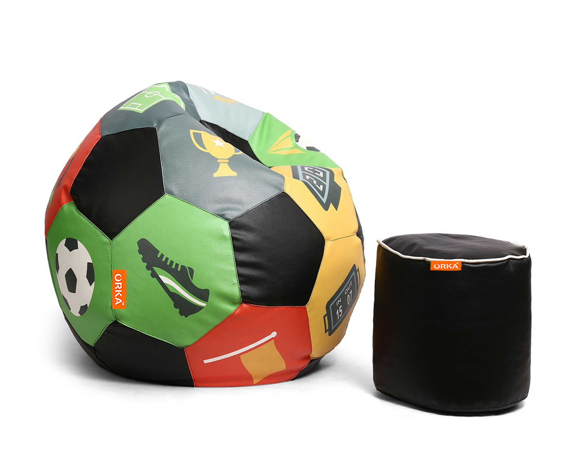 Orka Digital Printed XXXL Foorball With Mathching Footstool Filled Bean Bag With Beans (FB52 Multicolor) view 2